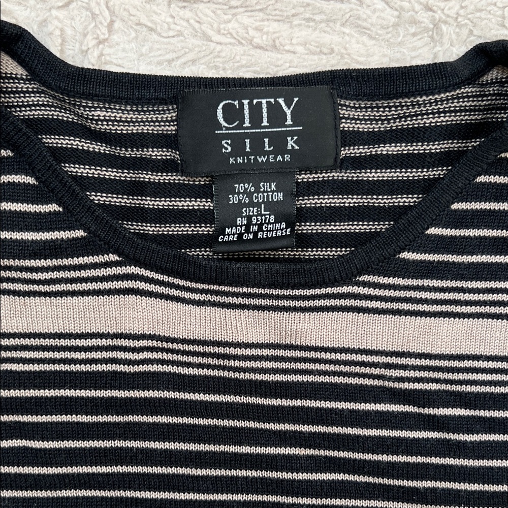 City Silk Striped 70% Silk 30% Cotton Knit Top in Black & Tan, Size Large, EUC - Picture 4 of 16